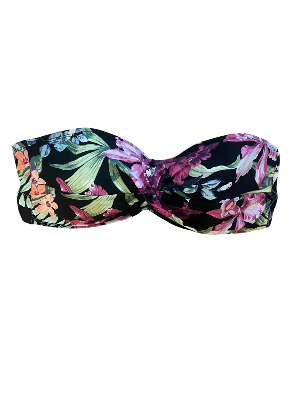 Tommy Bahama Black Bandeau Bikini Top with Pink & Green Floral